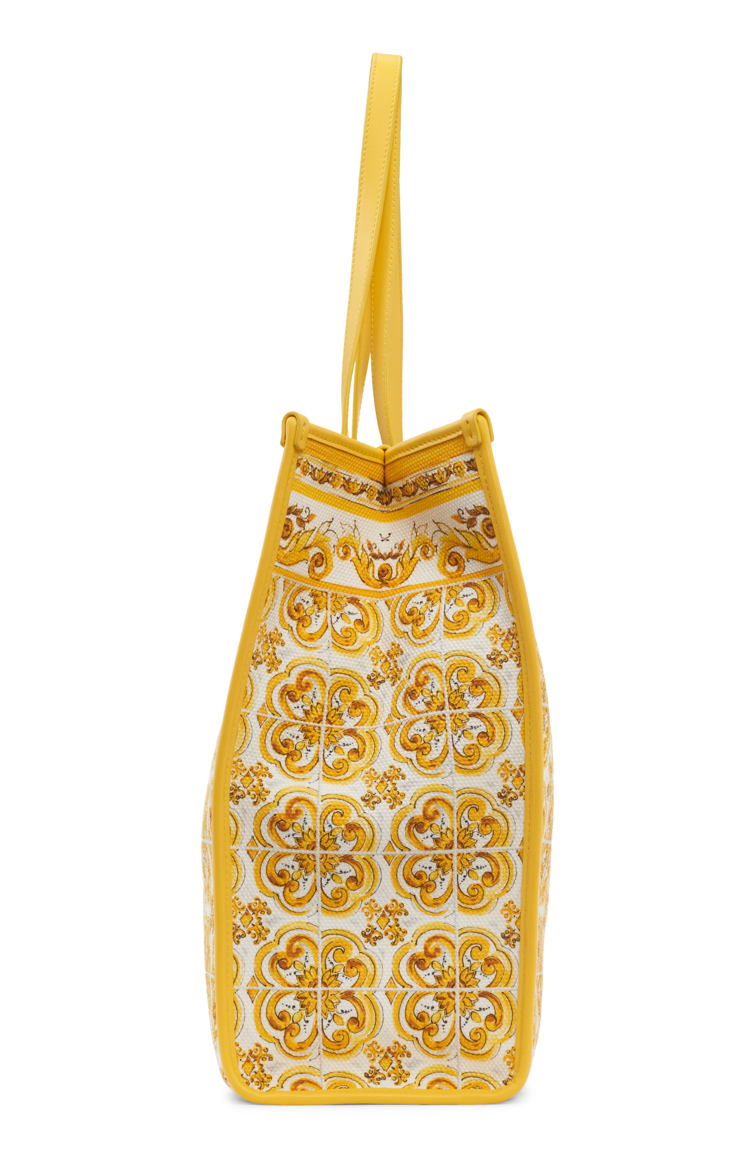 Dolce&Gabbana Majolica Print Canvas Shopper, Alternate, color, Azulejos Giallo