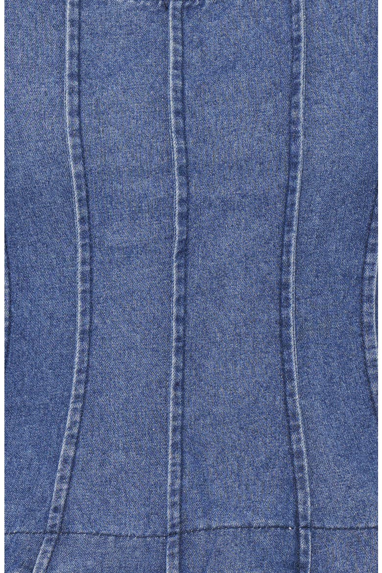 Saylor Puff Sleeve Seamed Peplum Denim Top, Alternate, color, BLUE MEDIUM WASH