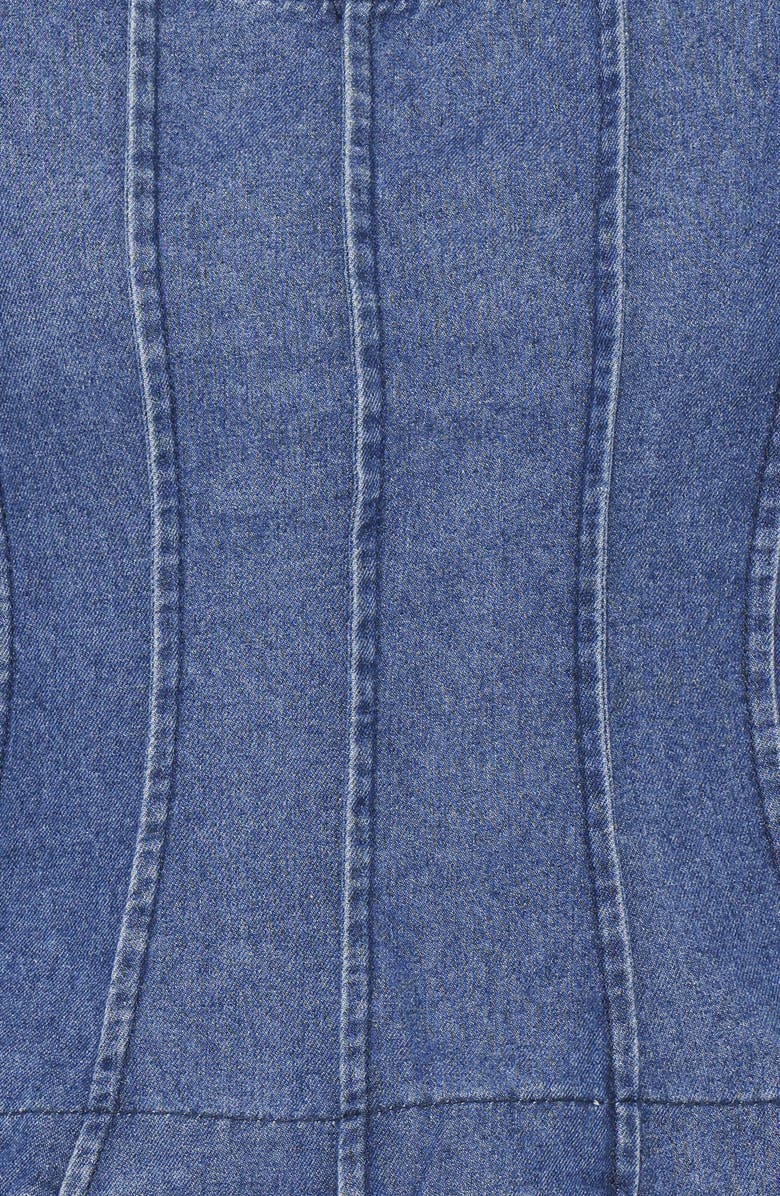 Petal & Pup Saylor Puff Sleeve Seamed Peplum Denim Top, Alternate, color, Blue Medium Wash