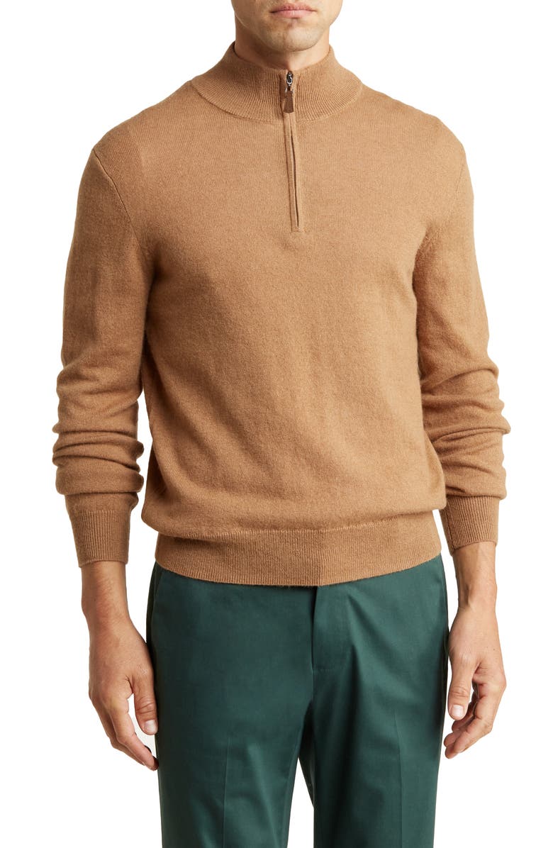 Bruno Magli Quarter Zip Camel Hair Pullover, Main, color,