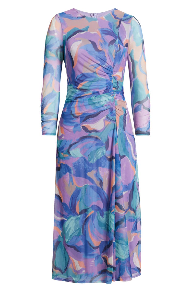 Vince Camuto Abstract Floral Long Sleeve Mesh Midi Dress, Alternate, color, Purple Multi