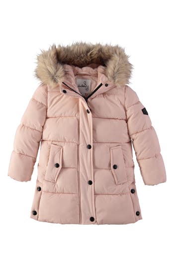 Sam Edelman Kids' Expedition Faux Fur Trim Puffer Jacket In Pink