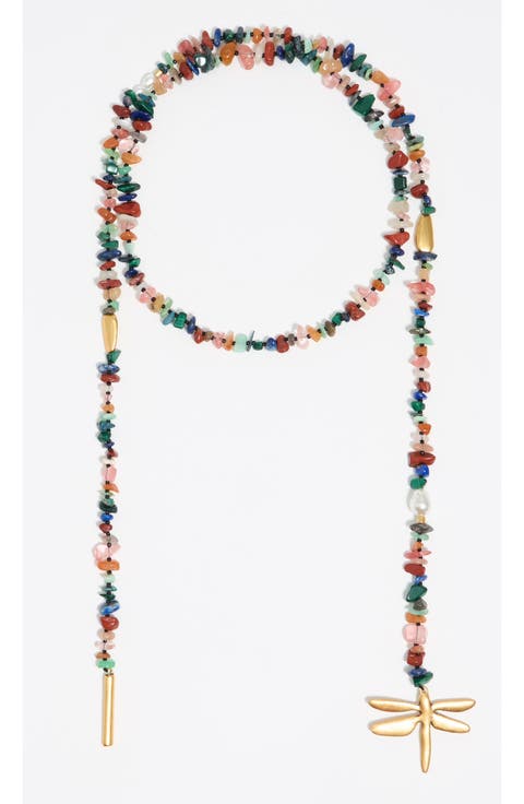 Dragonfly multicolor stones necklace