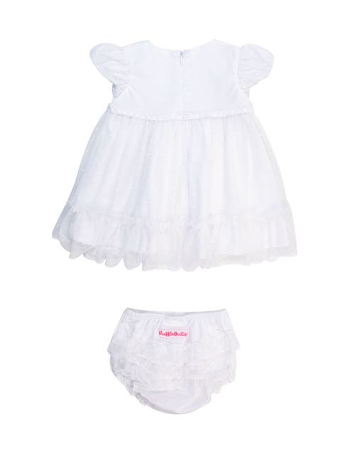 Rufflebutts Baby Girls Dotted Tulle Dress & Rufflebutt Set In White