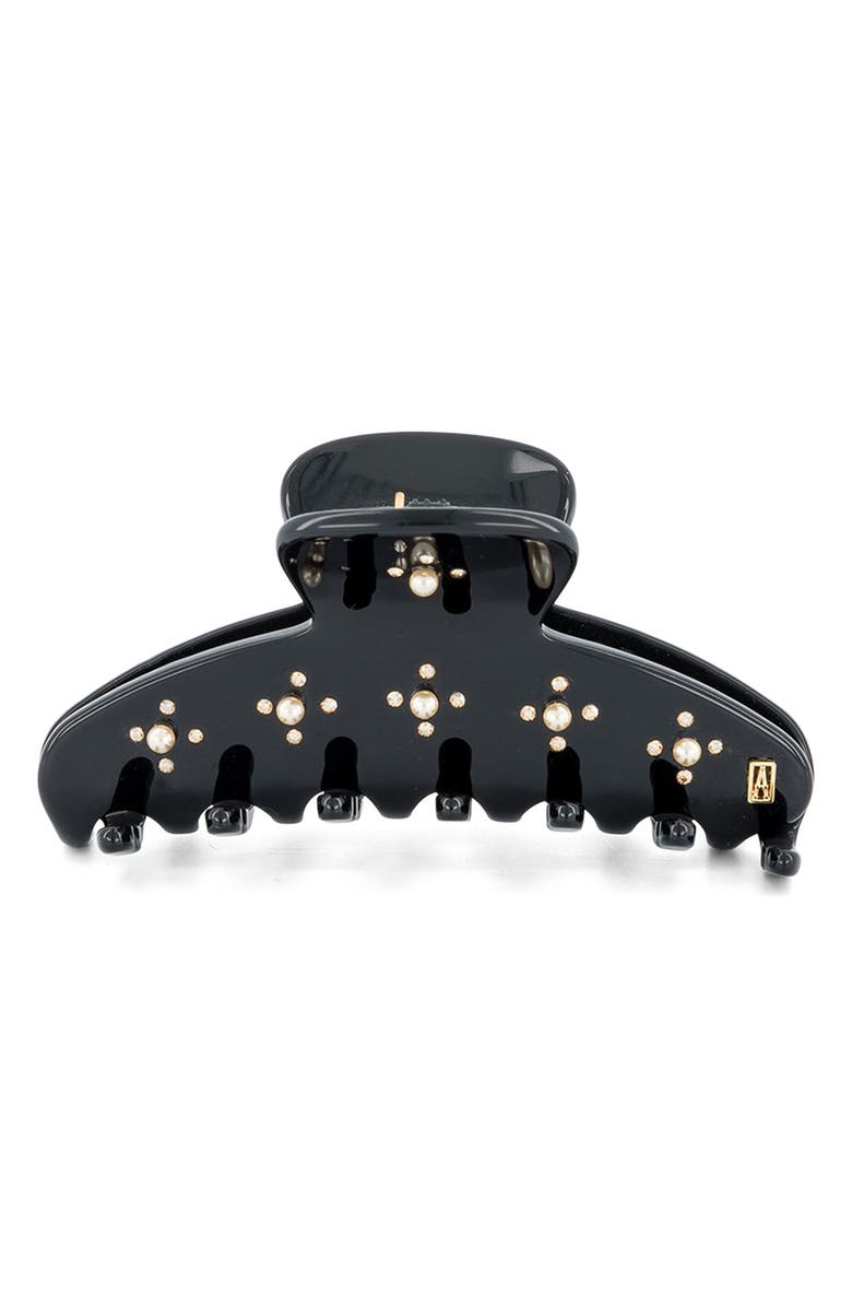 Alexandre de Paris Swarovski Faux Pearl & Crystal Claw Clip, Alternate, color, Black