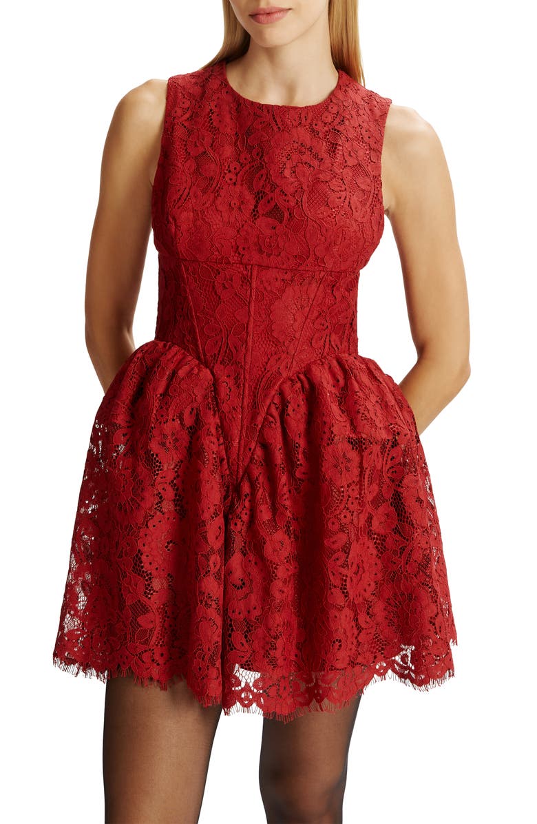Bardot Luisa Lace Minidress, Alternate, color, Burgundy