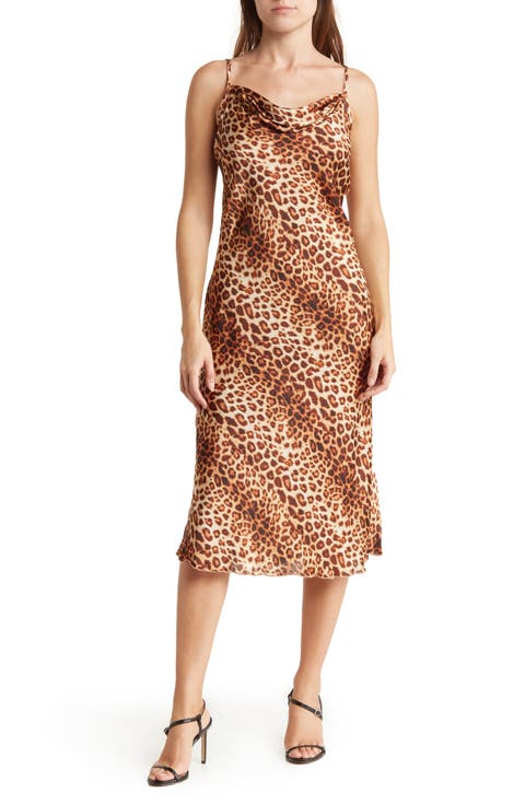 Printed Satin Bias Midi Dress