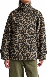 Avec Les Filles Leopard Print Funnel Neck Cocoon Coat