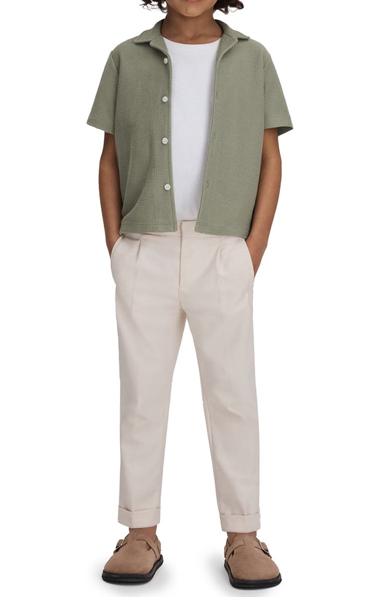 Reiss Kids' Gerrard Jr. Textured Short Sleeve Cotton Knit Button-Up Shirt, Alternate, color, Pistachio