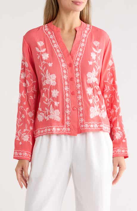 Forgotten Grace Floral Embroidered Button-Up Shirt