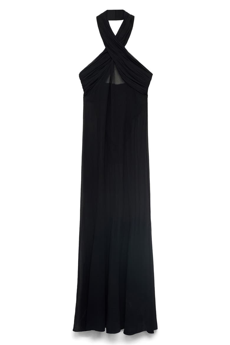 Mesh Halter Dress, Alternate, color, BLACK