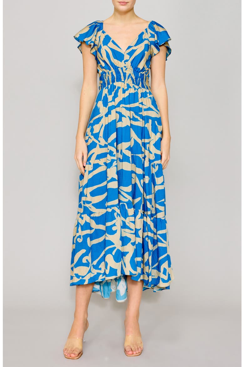 Printed Smocked Waist Maxi Sundress, Main, color, BLUE IVORY