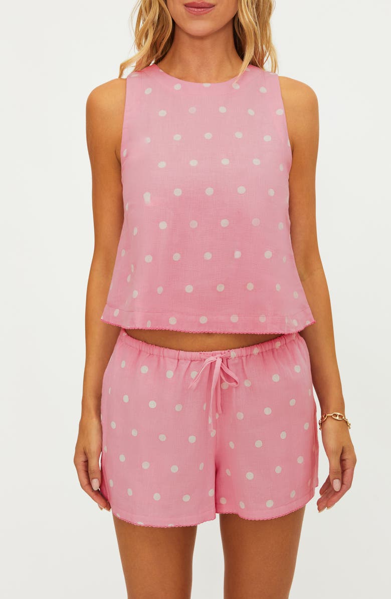 Beach Riot Dollie Polka Dot Sleeveless Cotton & Linen Cover-Up Top, Main, color, Pink / White Polka Dots
