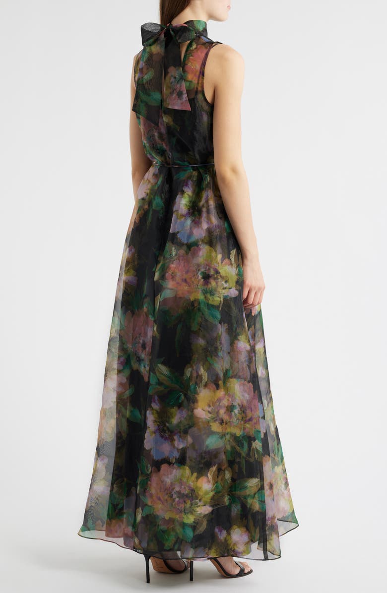 Julia Jordan Tie Neck Organza Cocktail Dress, Alternate, color, Black Multi