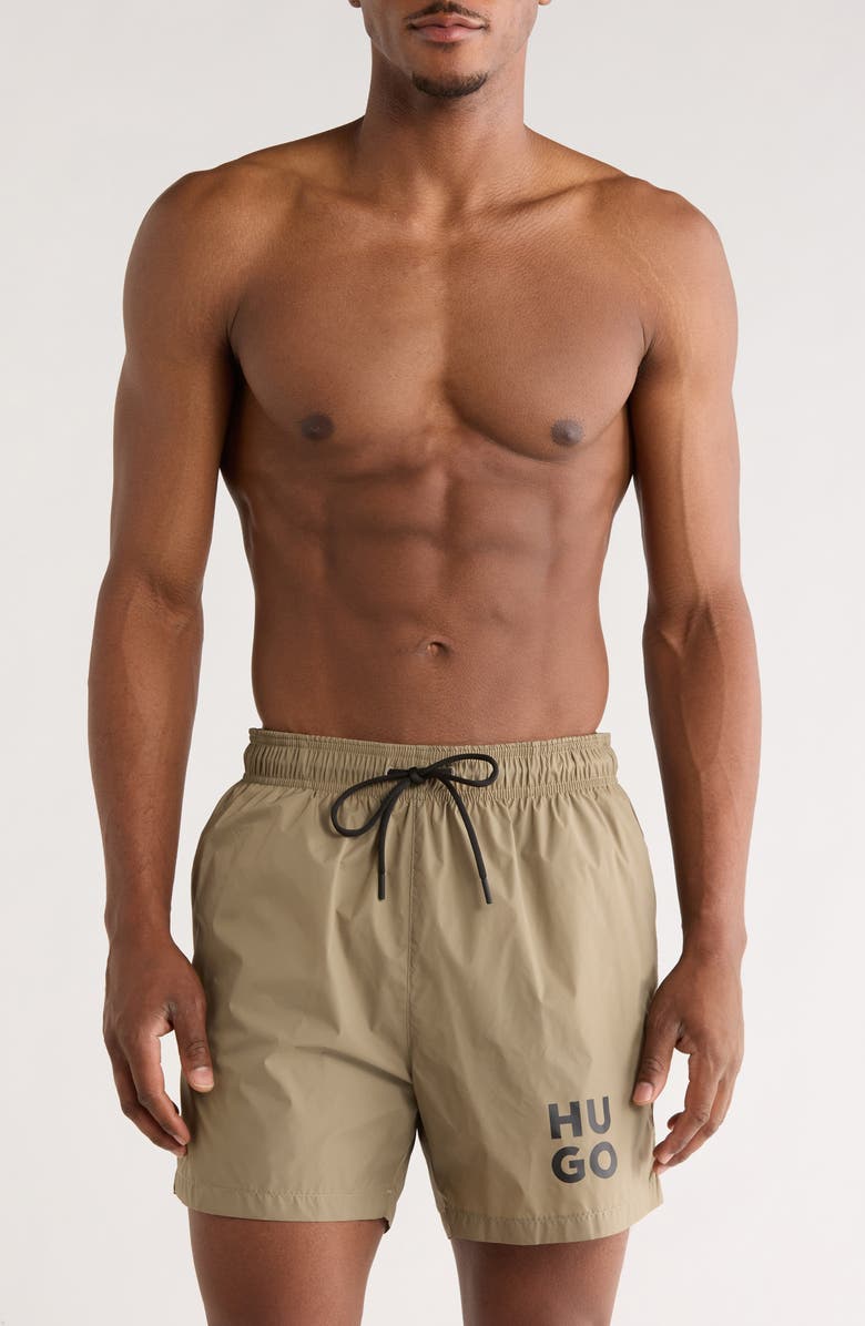 BOSS Paol Swim Trunks, Main, color, Medium Brown