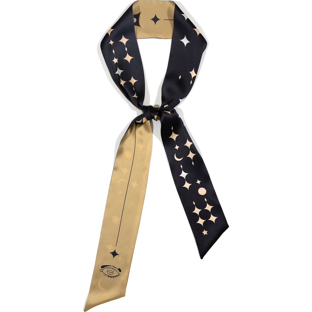 Lost Pattern Nyc Women's Gold / Black Moonlit Stars Silk Neck Bow Scarf In Black