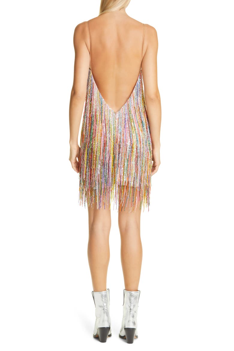 Sequin Beaded Fringe Slip Dress, Alternate, color, MULTI