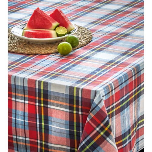 Tag Weekend Blue And Red Plaid Cotton Tablecloth 84"l X 60"w