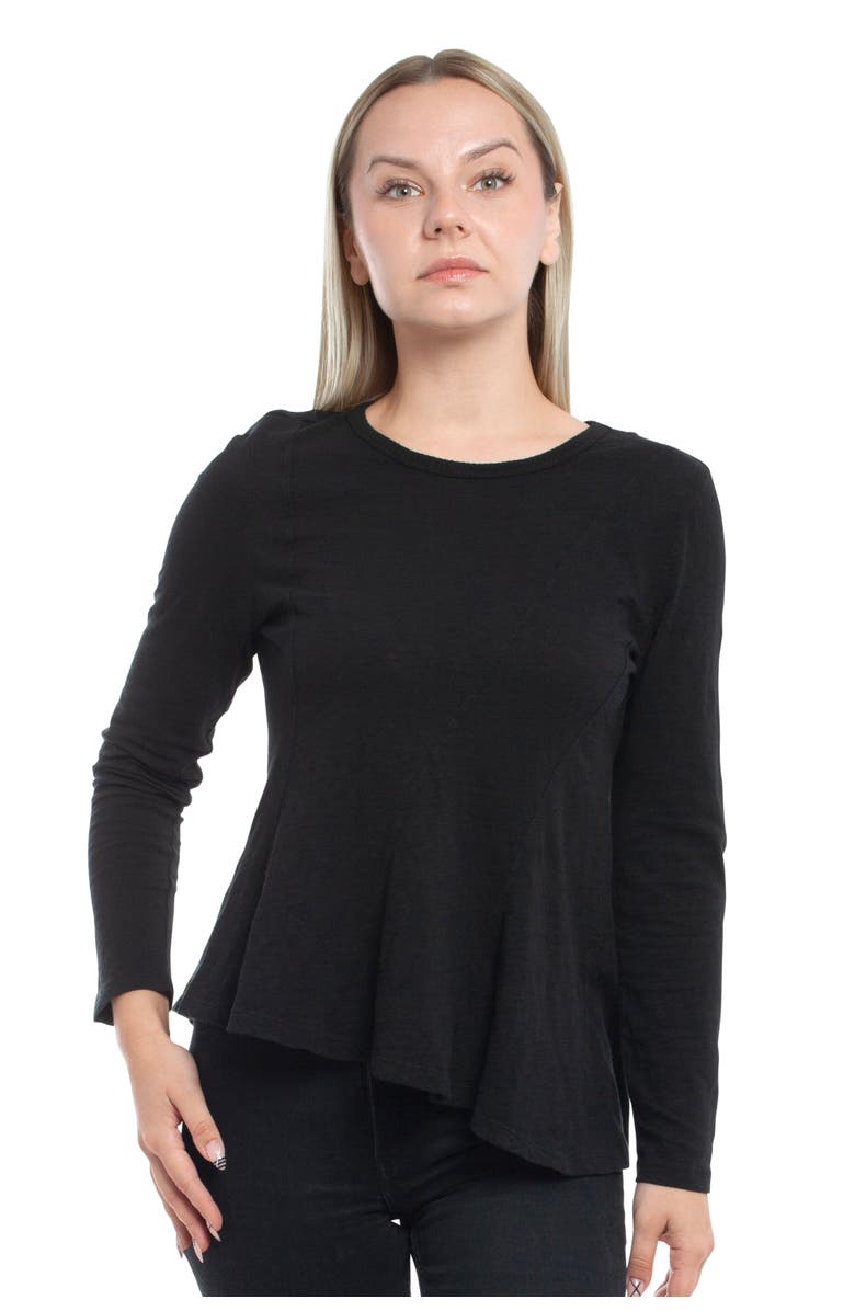 WILT Clothing Round Neck Long Sleeve Tee with Asymmetric Hem & Body Seams, Main, color, Black