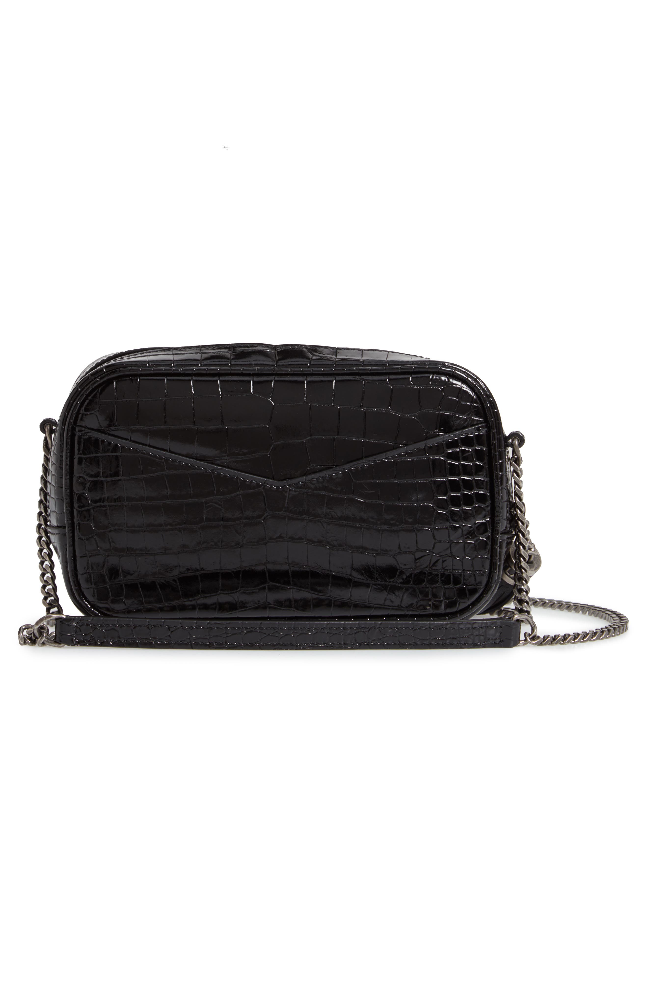 Saint Laurent Mini Lou Croc Embossed Leather Camera Bag, Alternate, color, 