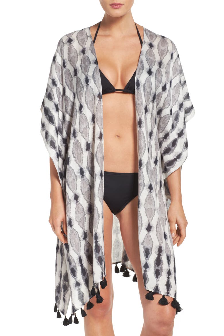 Caslon® Tie Dye Tassel Wrap, Main, color, BLACK COMBO