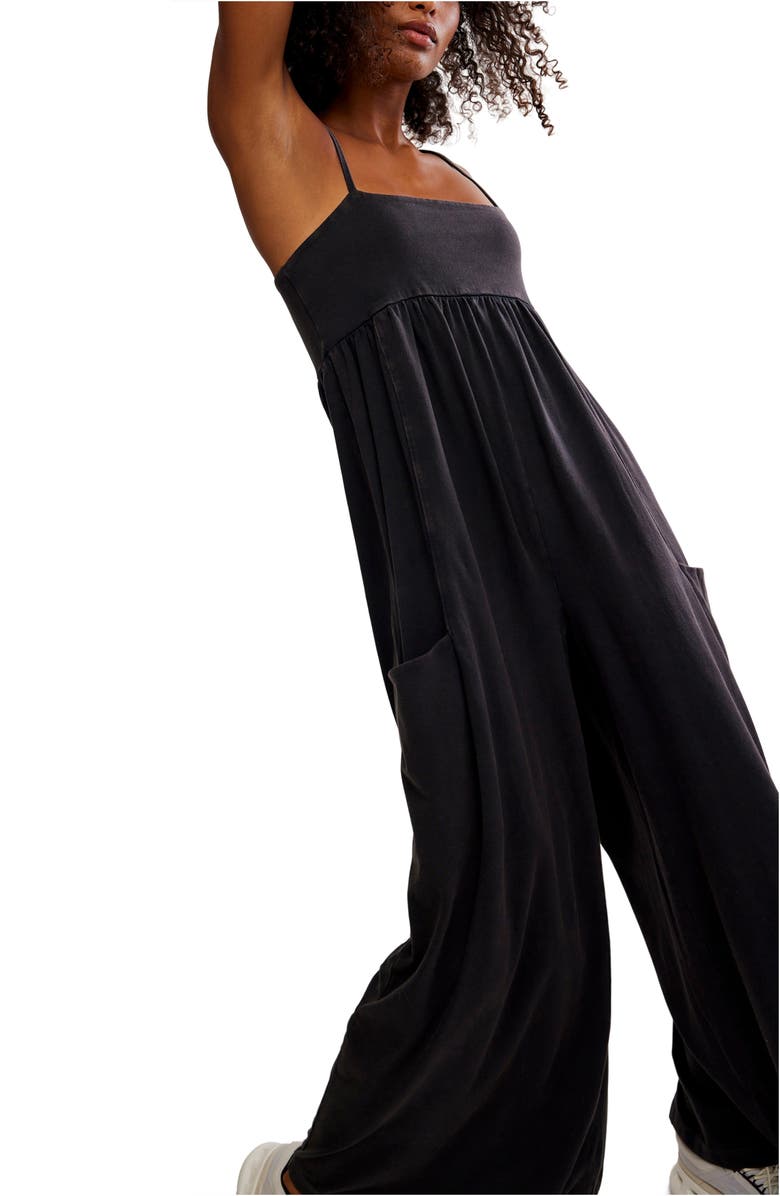 Free People FP Movement Hot Shot Strappy Stretch Cotton Jumpsuit, Alternate, color, Black