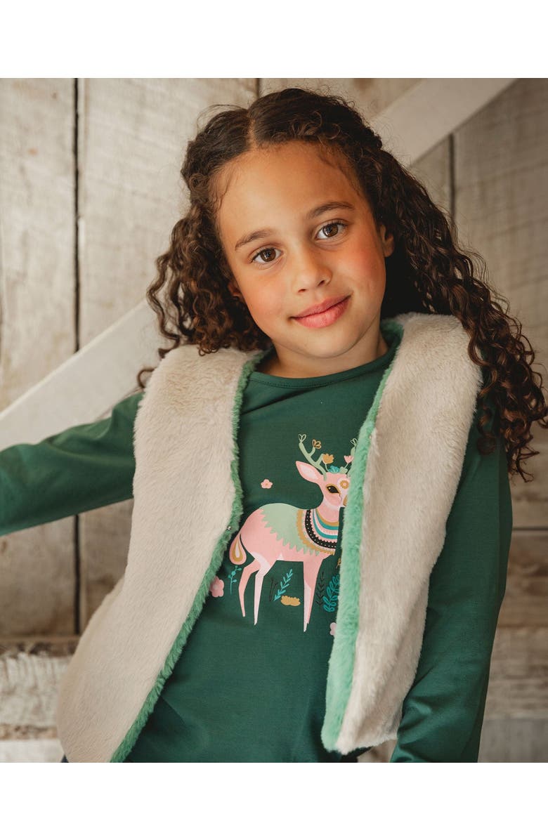 Deux par Deux Girl Organic Cotton Long Sleeve T-Shirt, Main, color, Dark Green