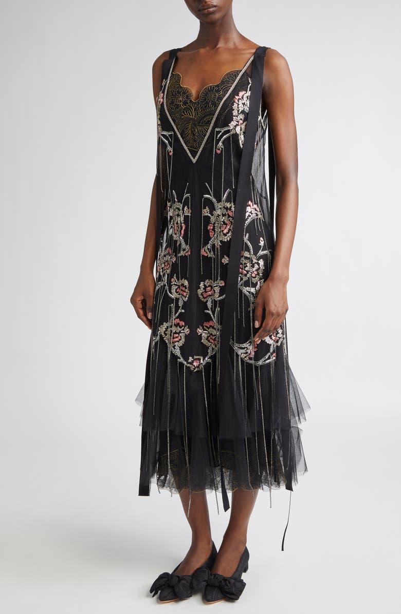 Erdem Sheer Embroidered Cocktail Sheath Dress, Alternate, color, 