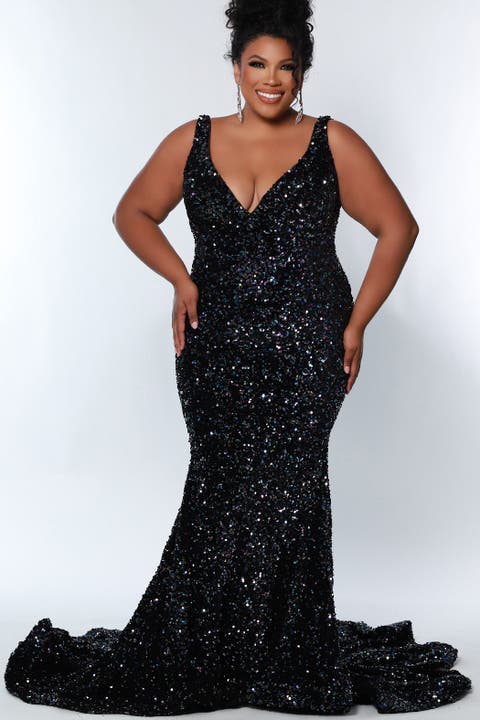 V-Neck Mermaid Plus Size Evening Gown