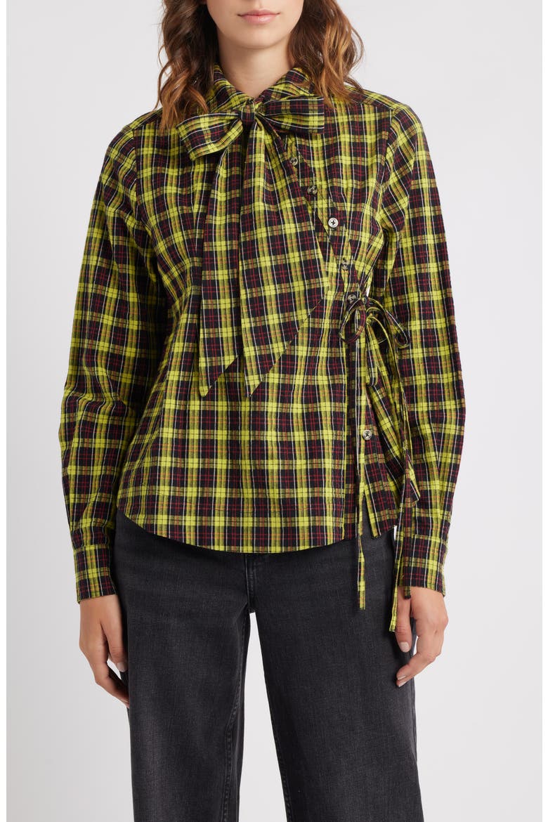 Robyn Tartan Organic Cotton Wrap Shirt, Main, color, YELLOW