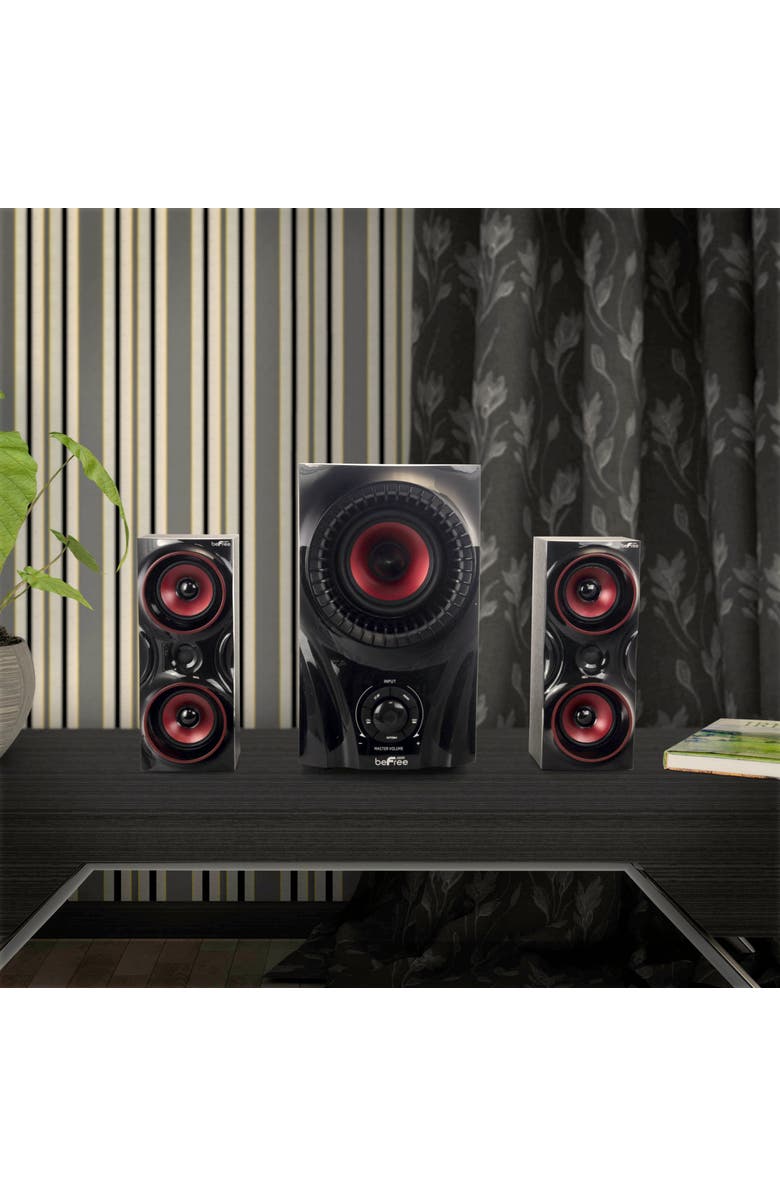 Befree Sound 2.1 Channel Bluetooth Surround Sound Speaker System, Alternate, color, Red