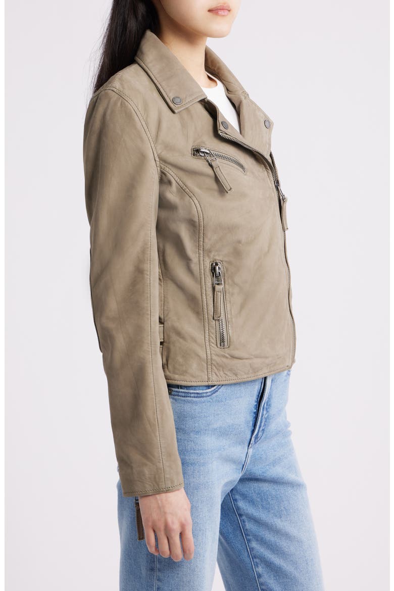 Misty Star Back Detail Leather Moto Jacket, Alternate, color, SAGE