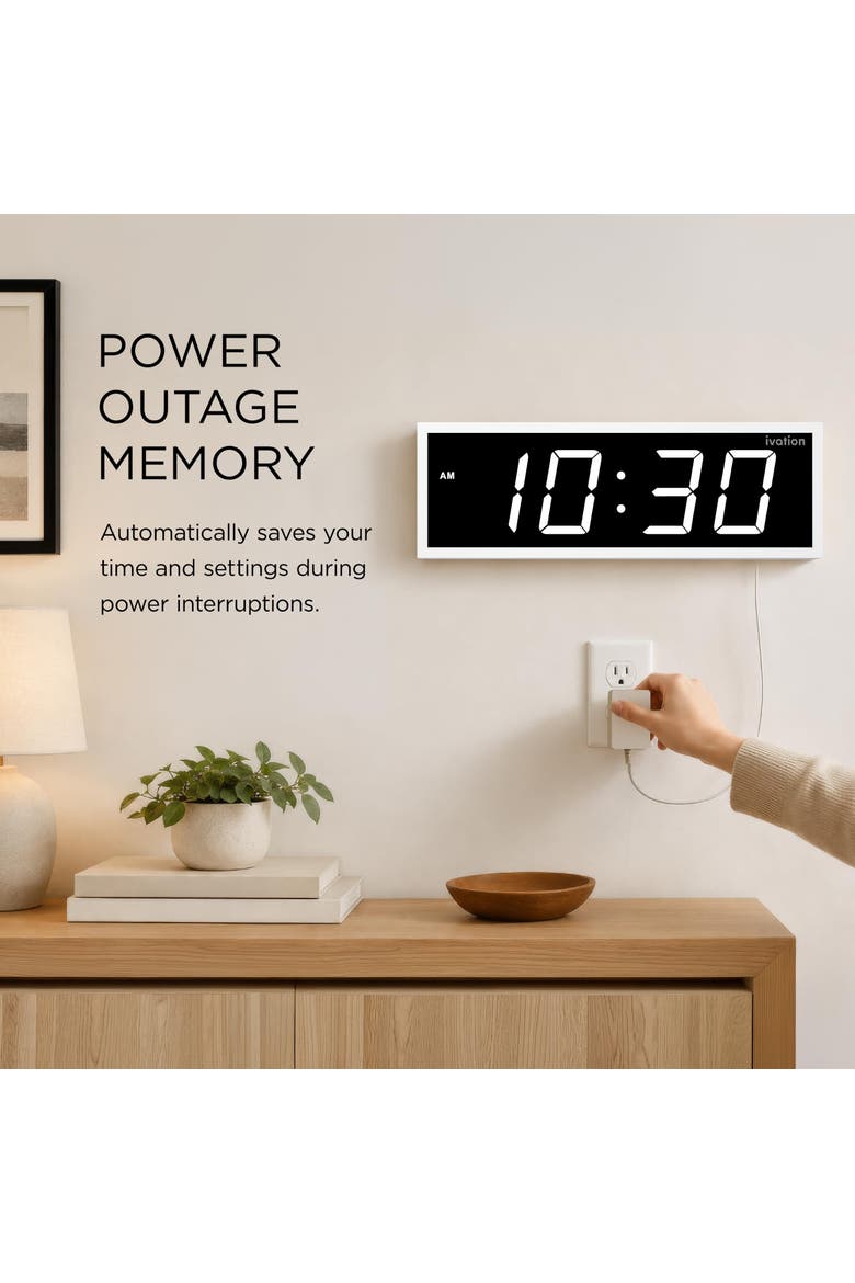 Digital Wall Clock, Big LED Display, Timer, Alarms, Auto Brightness, Remote, Alternate, color, White