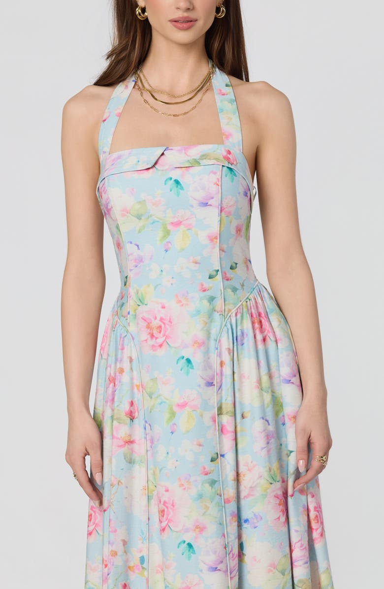 ASTR the Label Marianna Halter Midi Dress, Alternate, color, Light Blue Multi Floral