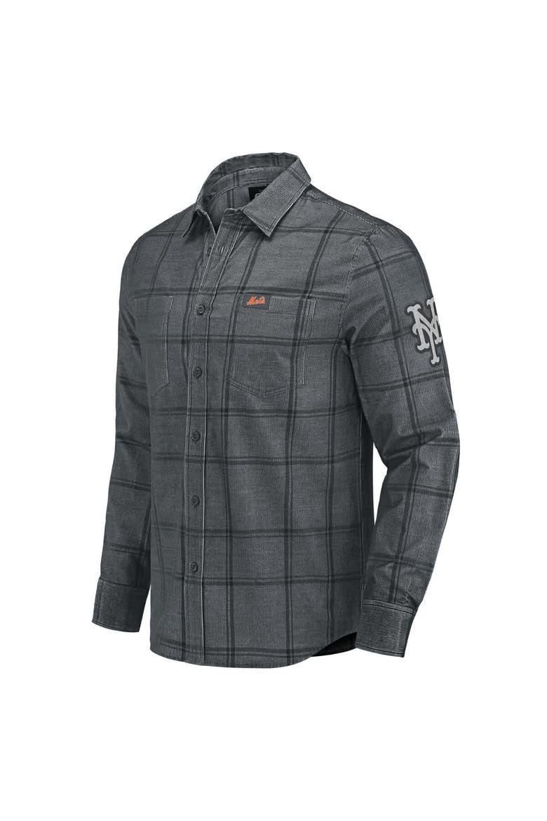 Men's Darius Rucker Collection by Fanatics Gray New York Mets Thin Wale Corduroy Plaid Button Up Shirt, Alternate, color, Gray