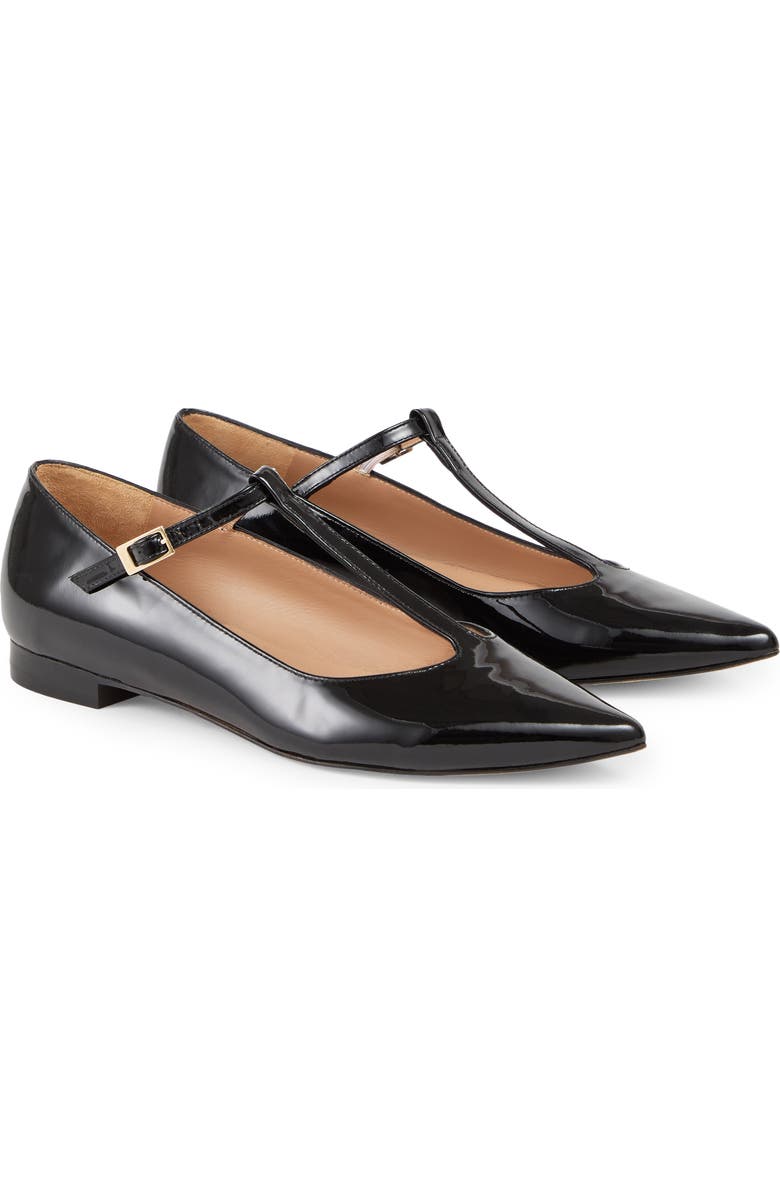 LK Bennett Drew T-Bar Pointed Toe Flat, Main, color, Black