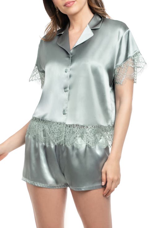 Joanna Lace Trim Satin Short Pajamas