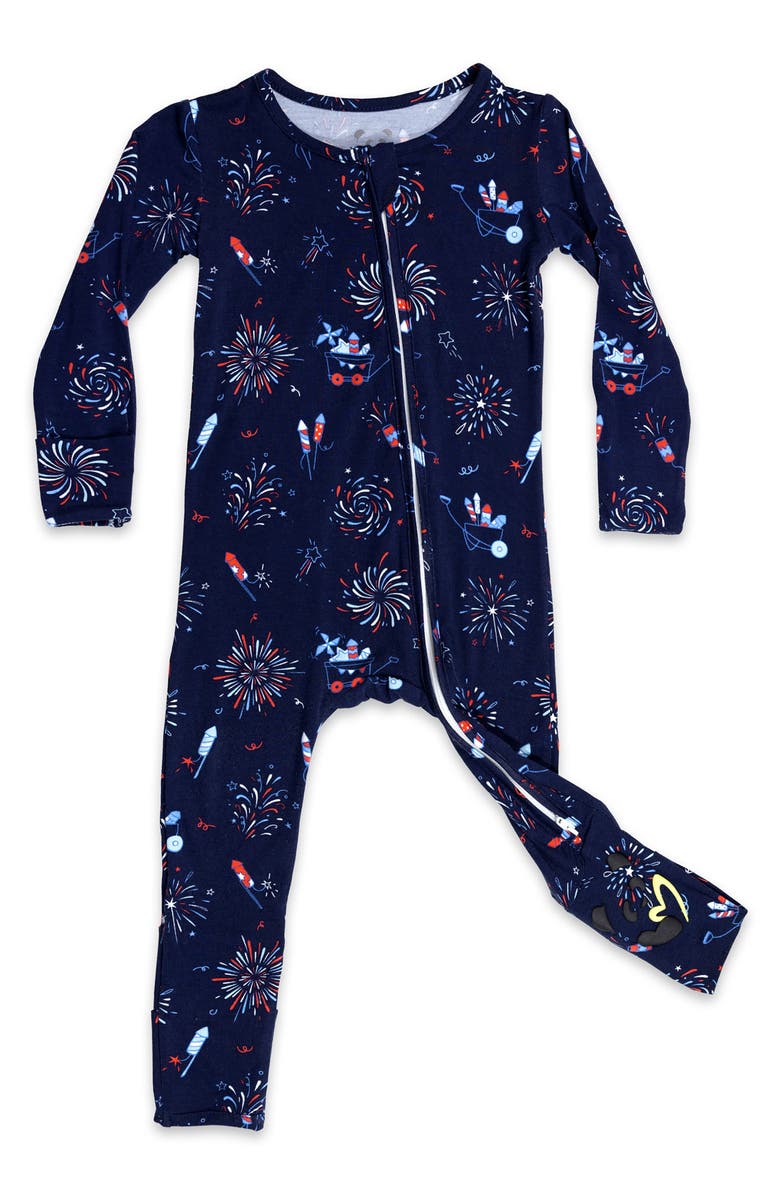 Bellabu Bear Fireworks Fitted Convertible One-Piece Pajamas, Main, color, 
