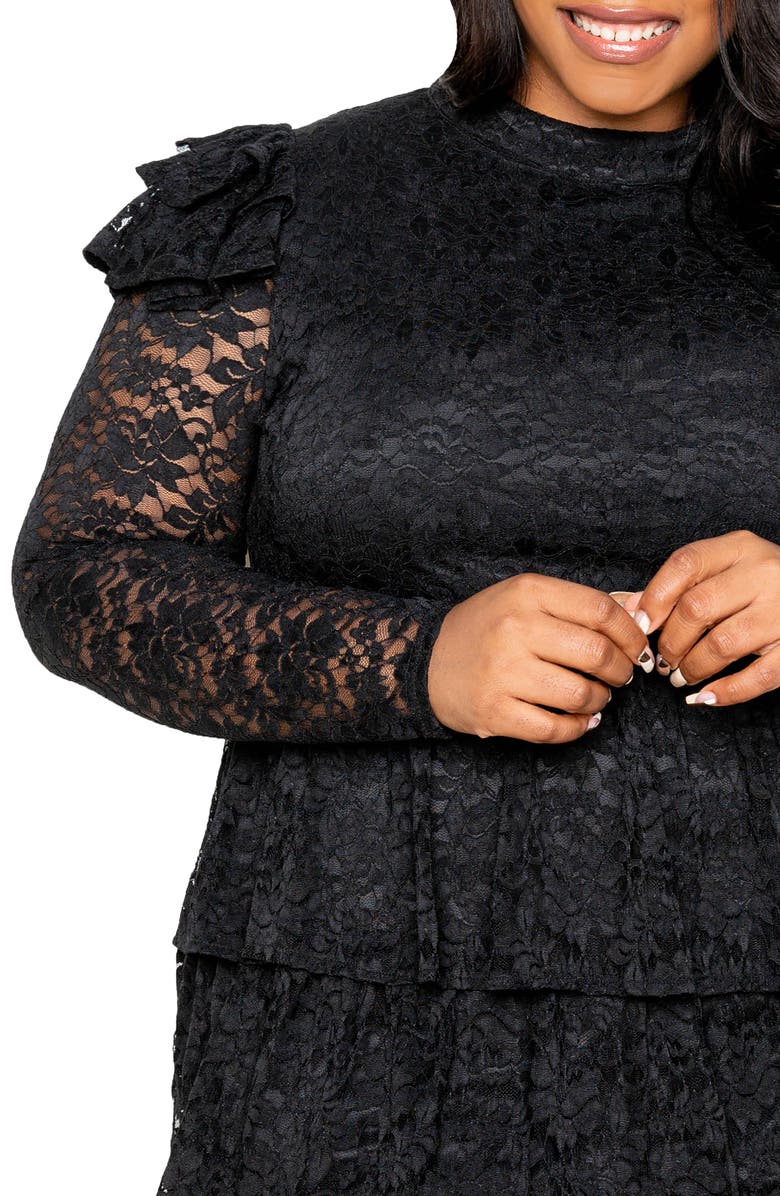 BUXOM COUTURE Tiered Long Sleeve Lace Minidress, Alternate, color, 