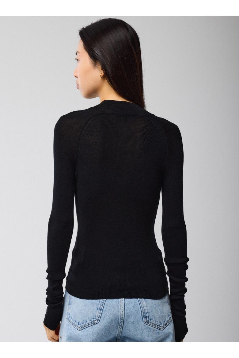 Merino Silk Micro Rib Long Sleeve Knit Mock Neck, Alternate, color, NOIR