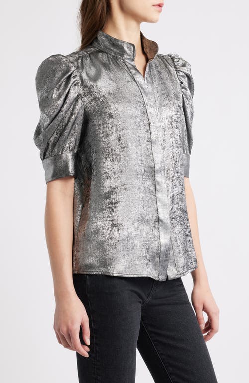 Frame The Gillian Shiny Puff Sleeve Button-up Shirt In Gray