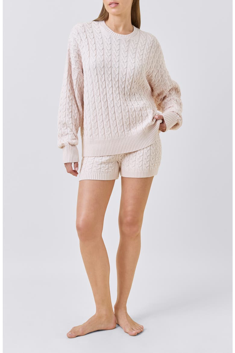 Cozy Cable Long Sleeve Pajama Top, Alternate, color, SHELL