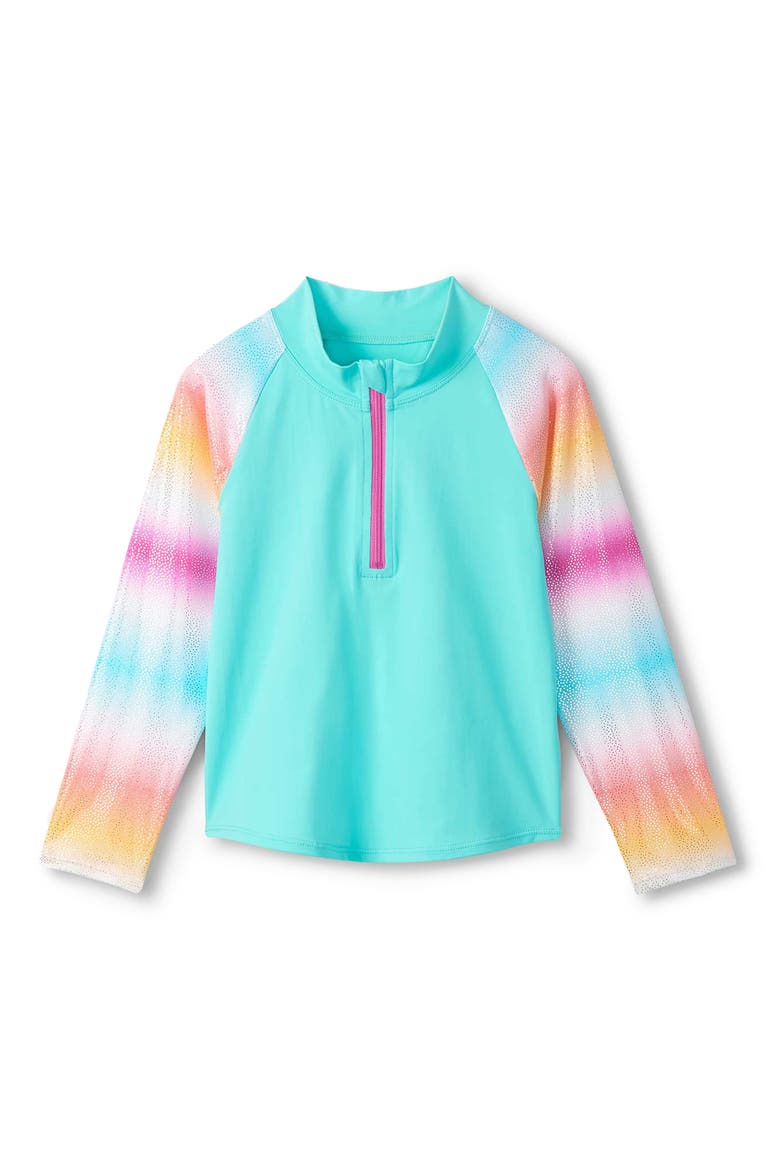 Kids' Turquoise Shimmer Long Sleeve Two-Piece Rashguard, Alternate, color, TURQUOISE