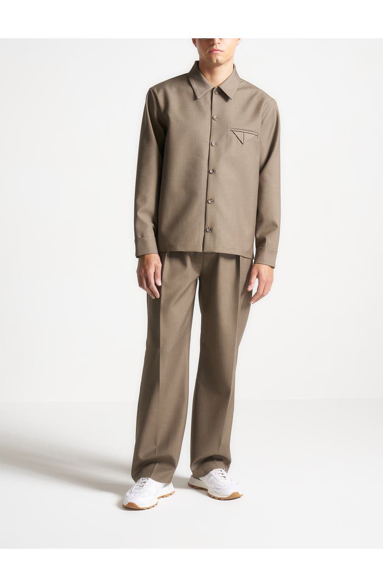 Manière De Voir Leo Hatched Tailored Long Sleeve Overshirt, Main, color, Khaki