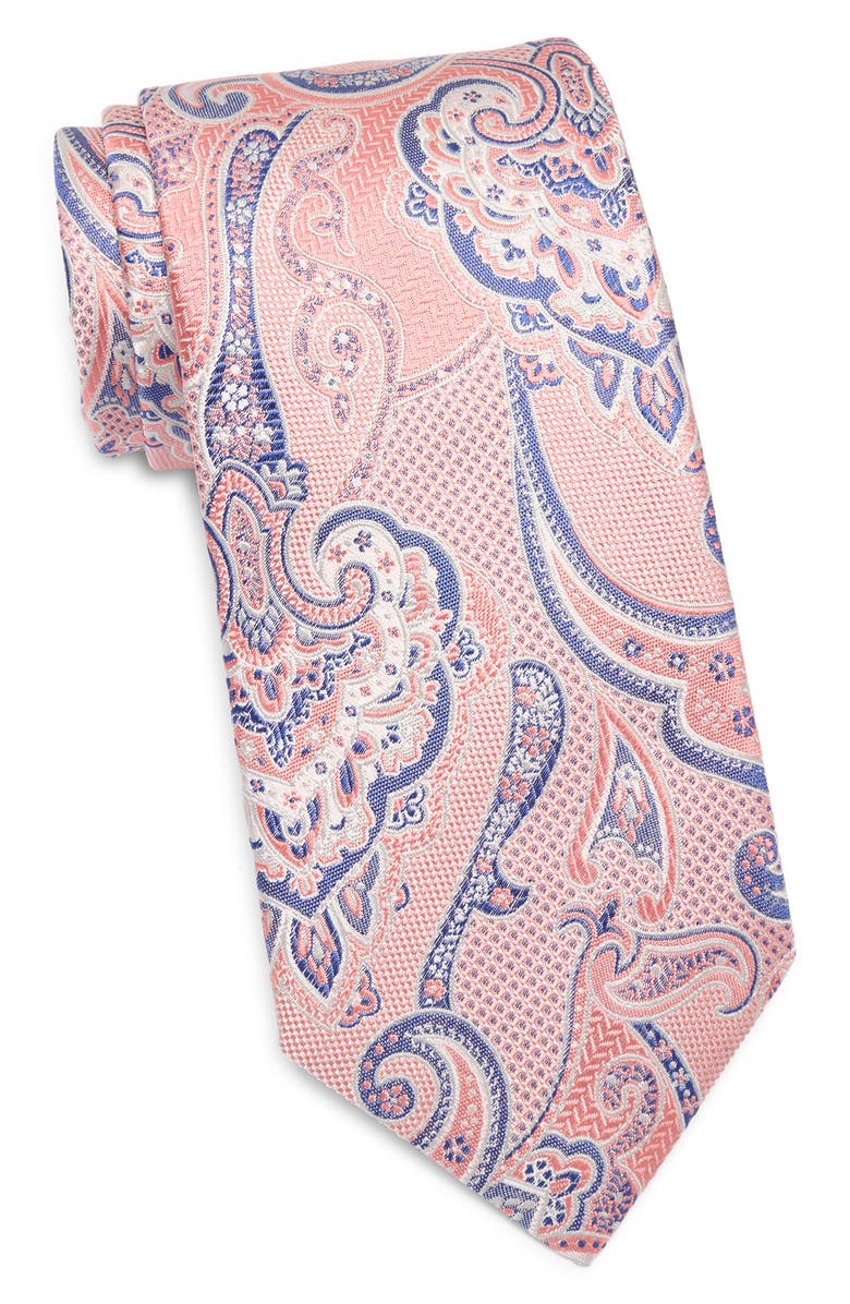 David Donahue Paisley Silk Tie, Main, color, Melon
