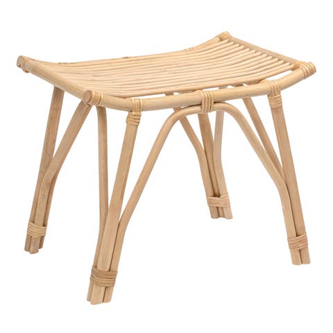 Gabriel Modern Bohemian Handcrafted Rattan/Teak Wood Curved Seat Accent Stool