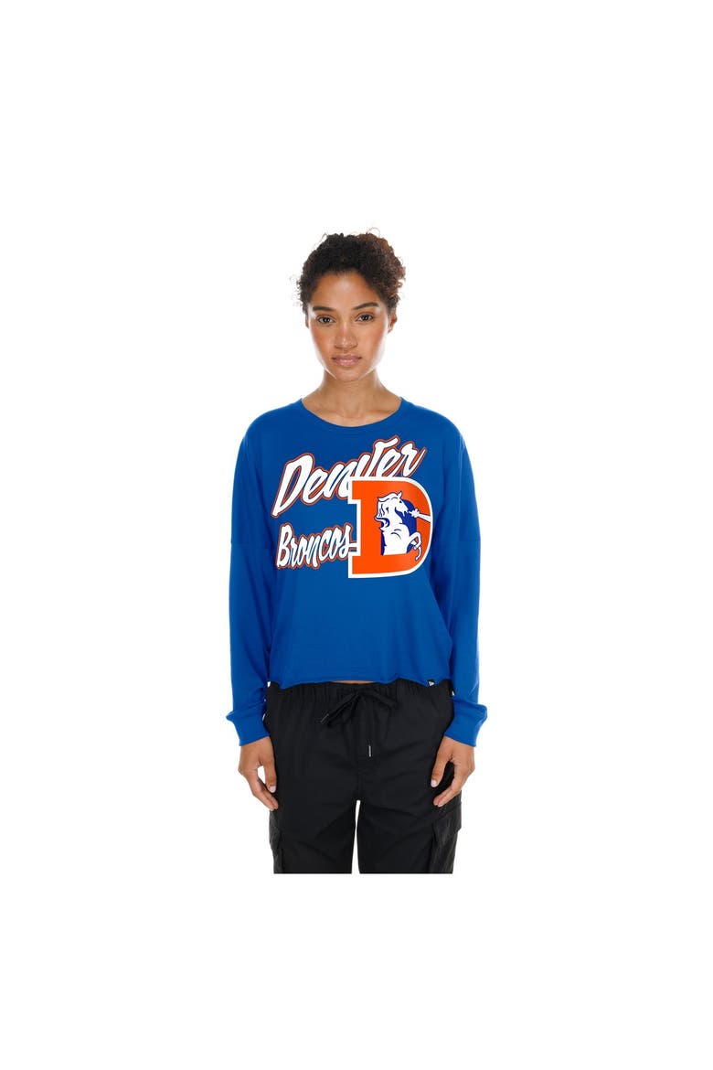 Women's New Era  Royal Denver Broncos Cropped Oversized Long Sleeve T-Shirt, Main, color, Royal