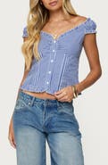 EDIKTED Dorothie Gingham Ruffle Crop Cotton Button-Up Shirt
