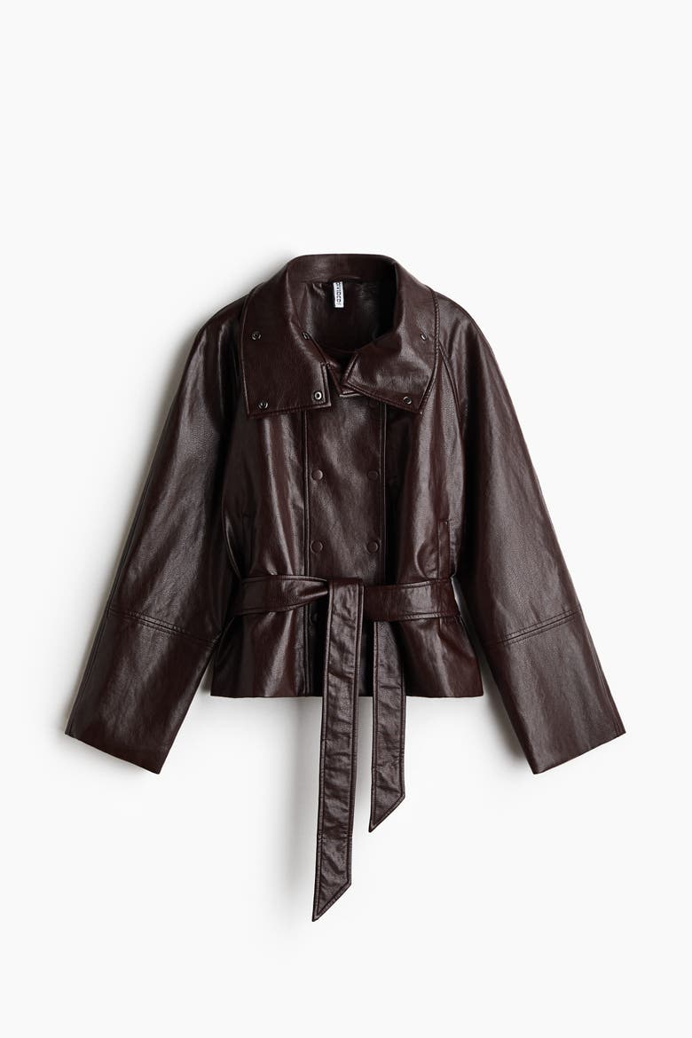 Double-Breasted Coated Jacket, Alternate, color, Dark brown