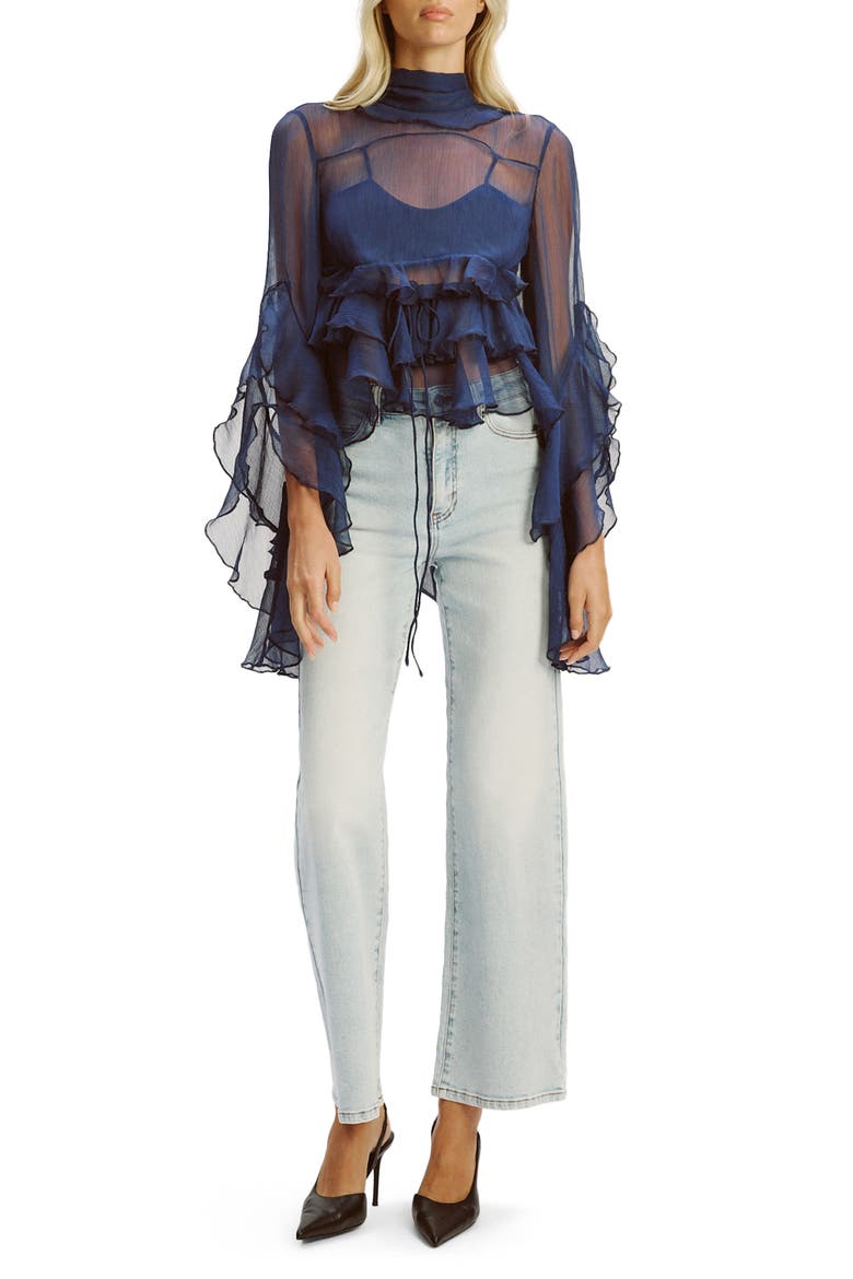 Anyssa Ruffle Tie Back Top, Alternate, color, NAVY
